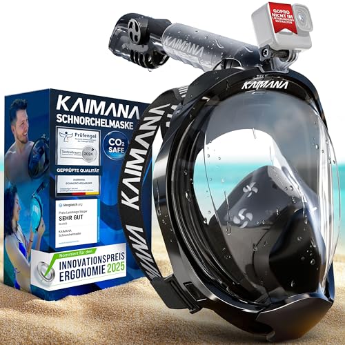 Die Preisgekrönte KAIMANA® Schnorchelmaske für Erwachsene & Kinder - absolut CO2 sicher - inkl. Tragetasche - Tauchermaske Erwachsene - Vollgesichtsmaske Tauchmaske