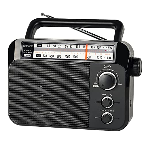 Retekess TR604 Kofferradio,Tragbares Radio,Netzkabel oder Batteriebetrieb,Großer Knopf,Großer Lautsprecher,Einstellbare Höhen und Bässe,Radio für Senioren,Küche,Für Schlafzimmer