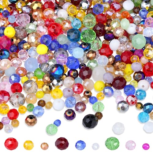 GUJOXILA 1100 Stück Kristalle Glasperlen Kit Facettierte Perlen Glasperlen mit Loch Glitzerperlen für Armbänder Sonnenfänger Basteln Schmuckherstellung DIY Halsketten Ohrringe 4/6/8 mm