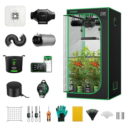 VIVOSUN GIY Growzelt Komplettset 80x80x160cm 150W Vollspektrum Grow Lampe mit Automatischer Ventilation und Zirkulation Smart Grow Tent Kit mit GrowHub E42A Controller
