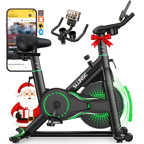 2025 Neu SLUNSE Heimtrainer Fahrrad mit App, Einstellbarer Magnetischer Widerstand Hometrainer Fahrrad, Leise & Bequem Ergometer Heimtrainer mit Hantelablage, LCD-Display, Tablet-Halterung, Bis 180KG