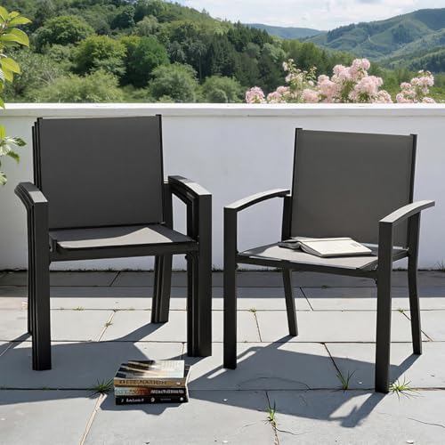 UDPATIO Gartenstühle Stapelbar 4er Set, Gartenstuhl Hochlehner, Balkonstuhl Wetterfest, Stapelstühle Metall, Essstühle, Terrassenstühle bis 160kg Belastbar, Garten Stühle für Balkon, Terrasse, Grau
