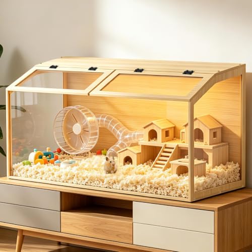 BingoPaw Hamsterkäfig XXL 120x60x60 cm Holz Glas Kleintierkäfig