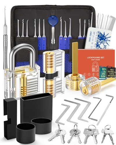 Eventronic 38+4 Stück Lockpicking Set, [2026 Schwierigkeit Upgrade & Geschenk Ideal] Dietrich Set mit 4 Transparente Schlösser und 4 Schwarze Verschlusshülsen, Handbuch für Anfänger & Profisrleicht