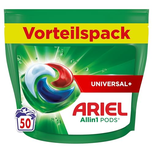 Ariel Waschmittel Pods All-in-1, Flüssigwaschmittel Kapseln 50 Waschladungen, Universal+, Kraftvolle Fleckentfernung ab der 1. Wäsche