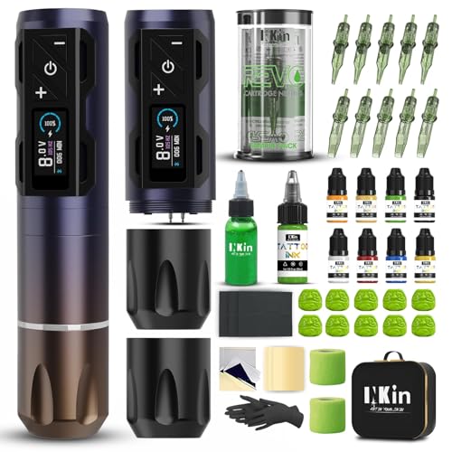 INKin Tattoo Maschine Set, Kabelloser Tattoo Maschine mit Zweiten 1800mAh Akku Stromversorgung, 4.0 Hublänge Tattoo Pen mit Tattoo Nadeln Set und Tattoo Ink für Tattoo Künstler und Anfänger -CL4