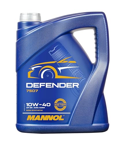 MANNOL Defender Motoröl 10W-40 Teilsynthetisch, 5L - Optimale Leistung & Langlebigkeit für moderne Motoren, MB & VW geeignet