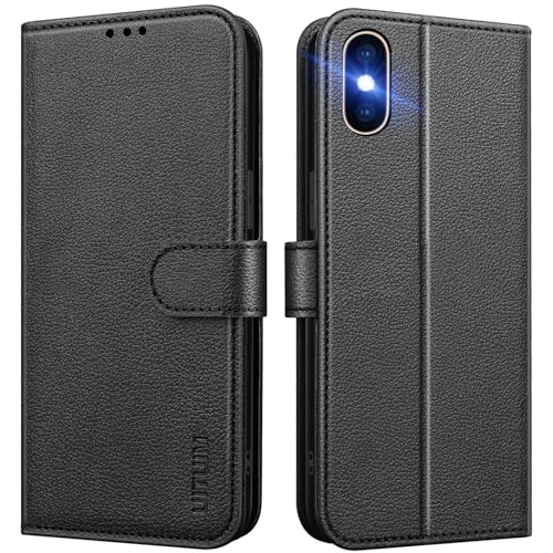 UITUIM Handyhülle für iPhone X/iPhone XS, Klapphülle Leder Hülle Klappbar Flip Case Cover mit Magnet Kartenfach Geldbörse Ständer Tasche Etui Schutzhülle Handytasche für iPhone X/iPhone XS,Schwarz