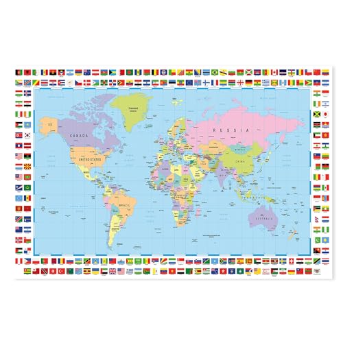Postereck - 0609 - Hochwertiges Weltkarten Poster | Weltkarte Wand zum aufhängen | Unterricht Klassenzimmer Schule World Map Wall | Landkarte Welt XXL | Poster - DIN A4-21,0 cm x 29,7 cm