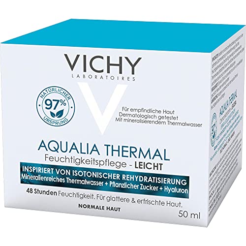 VICHY Leichte Feuchtigkeitspflege für normale bis trockene Haut, Aufpolsternd und hydratisierend, Mit Soforteffekt, Mit Hyaluron und Thermalwasser, Leichte Creme, Aqualia Thermal, 50 ml
