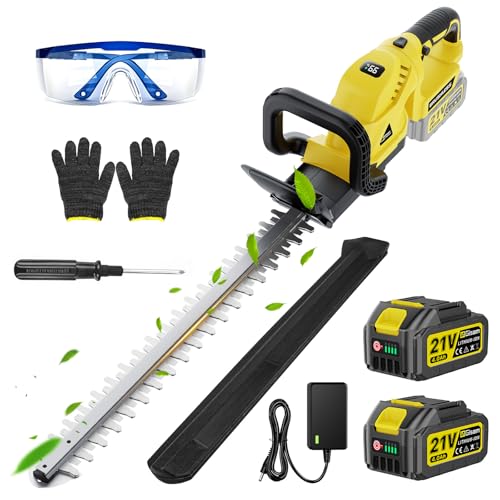 22-Zoll Akku-Heckenschere,3000W Bürstenlosmotor,2x4,0Ah Akkus,SK5-Heckenschere mit Doppeltwirkender Klinge,Schnittdurchmesser 16 mm,Um 180° drehbarer Griff für Garten, Sträucher und Randpflanzen