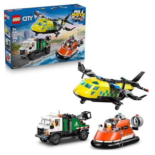 LEGO City Kombinationsset mit Flugzeug, Wartungsfahrzeug und Luftkissenboot - Spielzeug Fahrzeug - Mix & Match Modellbau mit 3 Minifiguren - Geburtstagsgeschenk für Jungen ab 7 Jahren - 60505