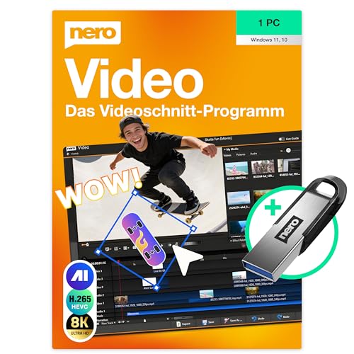 Nero Video 2026 auf USB-Stick | Videos & Diashows schneiden erstellen | Multi-Track Schnitt Effekte & Vorlagen | 4K/8K HEVC | Streamen & Abspielen | unlimitierte Lizenz | 1 PC | Windows 11/10