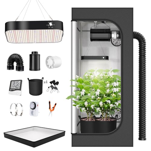 TOPRON Growzelt Komplettset Anbau Set mit 200W LED Vollspektrum Grow Lampe Dimmbar, 80x80x180cm GrowZelt Kit Komplettes Hydroponics Grow Tent Complete Set(80x80x180cm)