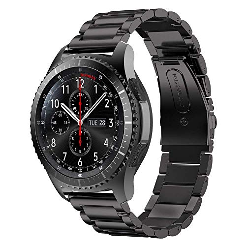 SUNDAREE Kompatibel mit Armbänder Samsung Gear S3 Frontier SM-R760/AMAZFIT GTR 4/Garmin Venu 3/Ticwatch Pro 3 Ultra LTE/HUAWEI WATCH GT 4 46mm,22MM Herren Schwarz Edelstahl Metall Ersatz Uhrenarmband