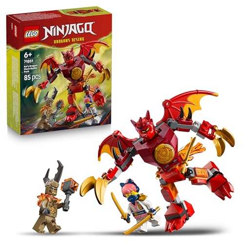 LEGO NINJAGO Kais Drachen-Mech Battle Set - Ninja Spielzeug für Jungen und Mädchen - Modellbau mit Actionfigur, 3 Minifiguren und Katanas - Geschenk für Kinder ab 6 Jahren - 71851