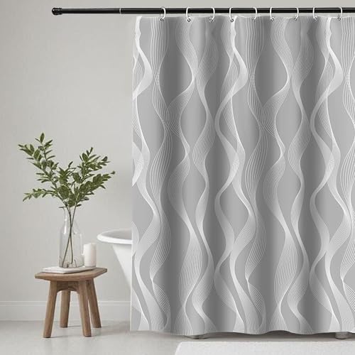 KAIMEIYU Duschvorhang Waschbar Textil Polyester Stoff Bad Vorhang mit 12 Ringen Wasserdicht für Dusche und Badewanne 180 x 180 cm Grau