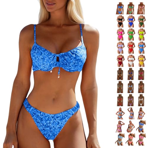 Generisch Bikini Damen Set Badeanzug Bedrucktes Push-Up-Bikini-Set für Damen, stilvoll und bequem (Blue, M)