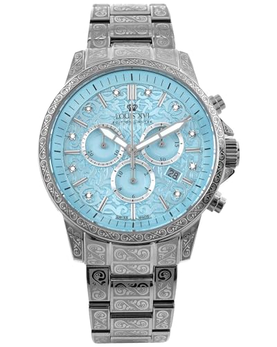 LOUIS XVI Palais Royale 2.0 1823 - Ø 43 mm - Herren Uhr - Wasserdicht - Armband Silber - Zifferblatt Baby Blau mit Diamanten - Schweizer Quarzwerk