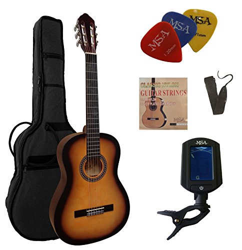 MSA 4/4 Gitarre SunBurst für Anfänger, Gitarrenset mit Tasche Stimmgerät STARTERSET