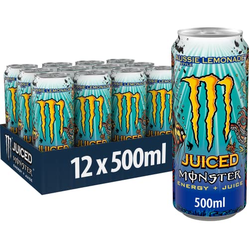 Monster Energy® Aussie Style Lemonade - koffeinhaltiger Energy-Drink mit dem Geschmack sommerlicher Zitruslimonade - full Flavour, full Sugar, Juice - in praktischen Einweg Dosen (12 x 500 ml)