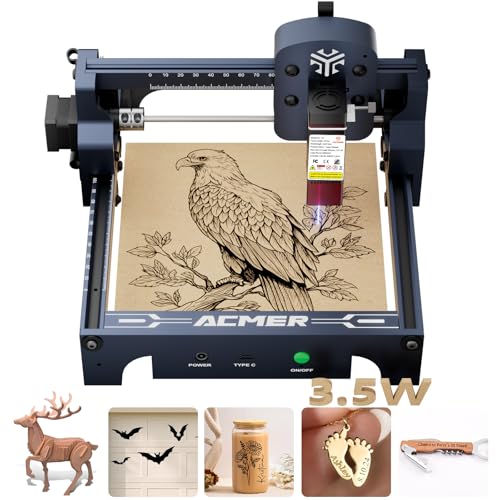 ACMER S1 Laser Graviermaschine, 3500 mW Hochpräzisions Lasercutter, 130 x 130 mm Arbeitsfläche für Holz und Metall, DIY-Laserschneider, Blau Laser Engraver