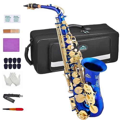 EASTROCK Altsaxophon, Alto Saxophone mit Hartschalenkoffer, Mundstückpolster, Riemen, weiße Handschuhe.Geeignet für Anfänger, Erwachsene, Profi-Künstler (Dark Blue/Golden)
