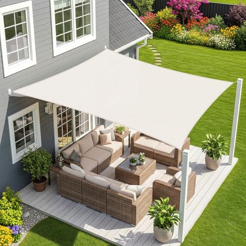 Sunnylaxx 3x4m Sonnensegel Rechteckig, Wasserdicht Sonnenschutz Sunsegel Color Creme, 95% UV-Schutz,für Außenbereich,Garten