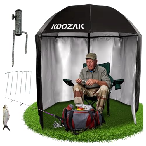 ZOLTA Angelzelt Schirmzelt Namiot Parasol Wasserdicht UV Schutz Windschutz Höhenverstellbar Teleskop Camping Zelt Schirm für Angeln Strand See mit Wand Heringe Stahlanker Tragetasche 2in1