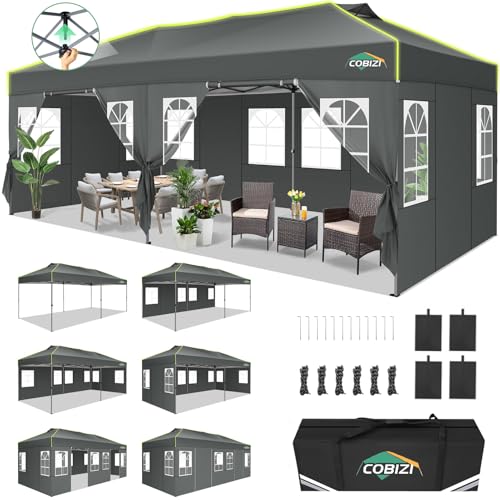 COBIZI Faltpavillon 3x6 Pop up pavillon wasserdicht stabil Winterfest faltbar partyzelt mit 6 Seitenwänden UV-Schutz Gartenpavillon mit Reflexstreifen & Lüftungsöffnung für Hochzeiten, Grau