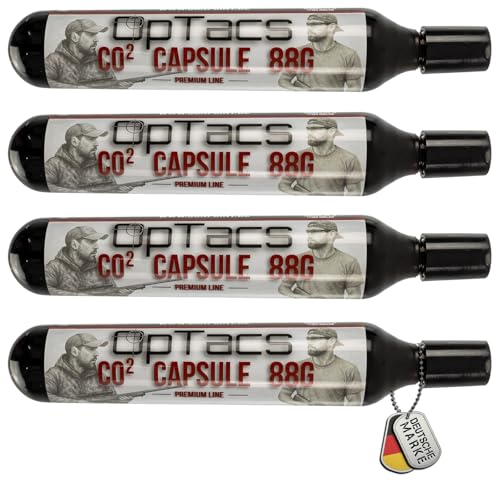 OpTacs 88g CO2 Kapsel 4er Set – CO₂-Kartusche für Luftdruckwaffen, Airsoft, Paintball – Gewinde M16x1,5 – langanhaltend & präzise