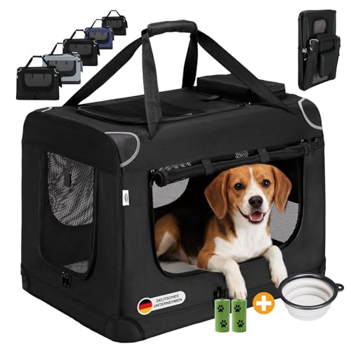 Zedelmaier Hundebox Faltbar Hundetransportbox, L 70x52x50cm, robust Transportbox für Hund Groß Hundetasche Auto Haustiertransportbox für Unterwegs & Zuhause Schwarz