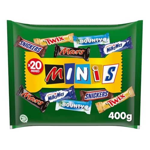 Mixed Minis Schokolade Großpackung, 20 Mini-Schokoriegel Snacks(Mars, Snickers, Bounty, Twix, Milky Way), als Süßigkeiten, Schokoladen Geschenk, Süßigkeiten Box,400g