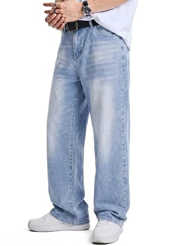 JMIERR Herren Baggy Jeans Y2K Jeanshose Denim Streetwear Blau,XXL