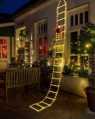 Geemoo LED Weihnachtsmann Leiter Lichterkette - 3 Meter LED Weihnachtsbeleuchtung Strombetrieben mit Timer, Speicherfunktion, 8 Modi, für Innen Außen Weihnachtsbaum Fenster Weihnachten Deko (Warmweiß)