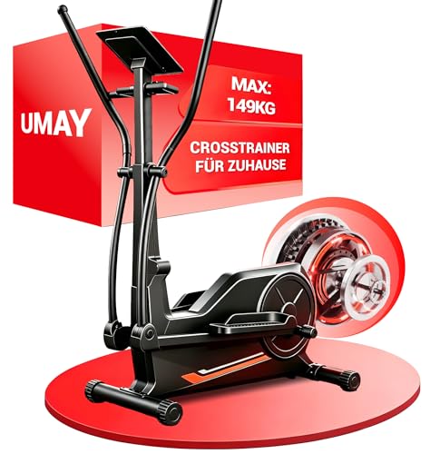 UMAY Crosstrainer für Zuhause, Leiser Ellipsentrainer mit Magnetwiderstand, 8 Widerstandsstufen, 30 cm Schrittlänge, LCD-Display, Tablet-Halter,Stabiler Crosstrainer bis 149 kg Belastbarkeit