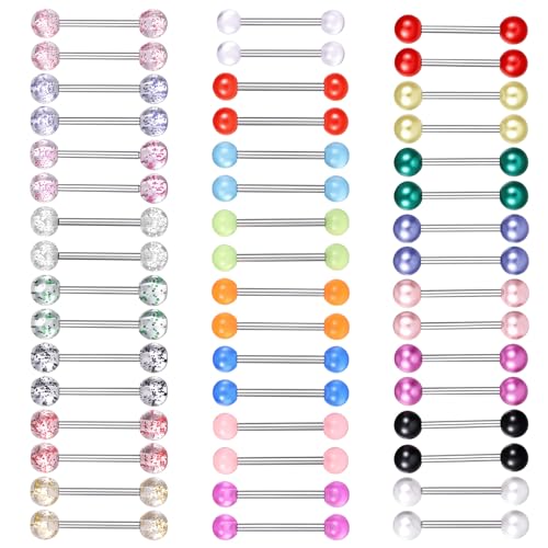 Tucnoeu 48PCS Piercing Zunge Set 14G, Zungenpiercing Kunststoff Barbells, Edelstahl Zungenpiercing Glitzer Schmuck | Für Alltag, Partys & als Geschenk