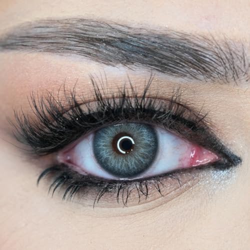 Venus® Farbige Kontaktlinsen Ohne Stärke - 0.00 Dioptrien - Weiche Jahreslinsen Kontaktlinsen Grau Blau für Damen & Brillenträger -1 Paar (2 Stück) - 14.5 mm - Lobo