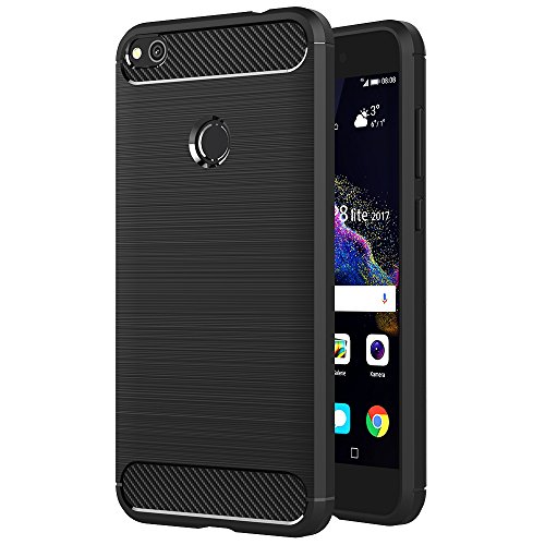 AICEK Huawei P8 Lite 2017 Hülle, Schwarz Silikon Handyhülle für Huawei P8 Lite 2017 Schutzhülle (5,2 Zoll) Karbon Optik Soft Case