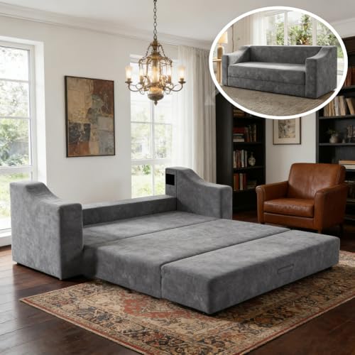 GYCS Sofa Mit Schlaffunktion, 2-Sitzer Ausziehbares Schlafsofa, Klappbares Cord-Schlafsofa, Ausklappbares Zweisitzer-Sofa Für Wohnzimmer Und Kleine Räume, Grau