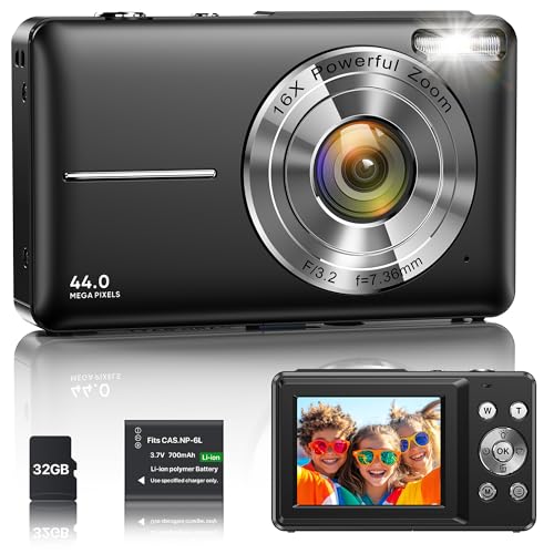 Digitalkamera 1080P 44MP Vlogging Kamera für Kinder Jugendliche, FHD Kompaktkamera Fotokamera mit 2,4