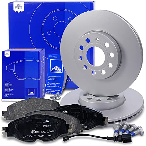 ATE Bremsenset Vorderachse inkl. Bremsschreiben vorne Ø288mm belüftet und Bremsbeläge vorne mit Warnkontakt Kompatibel mit AUDI A3, Q2, SEAT ATECA, LEON, SKODA KAROQ, OCTAVIA 3, VW CADDY 4, GOLF 7