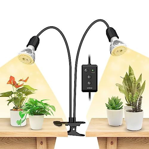 SANSI Pflanzenlampe Vollspektrum, 2-Kopf 300W Grow Light mit Timer, Schwarz
