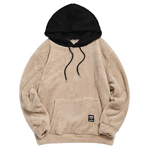 ZAFUL Herren Hoodie Plüsch Pullover mit Kängurutasche, Fuzzy Plüsch Teddy Kapuzenpullover für Herbst Winter (Braun-M)