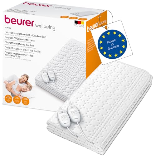 Beurer TS 26 Doppel-Wärmeunterbett, extragroßes XXL-Format mit separat einstellbaren Temperaturzonen für zwei Personen, zwei Schalter mit je 3 Temperaturstufen, Maschinenwaschbar, 150 x 140 cm