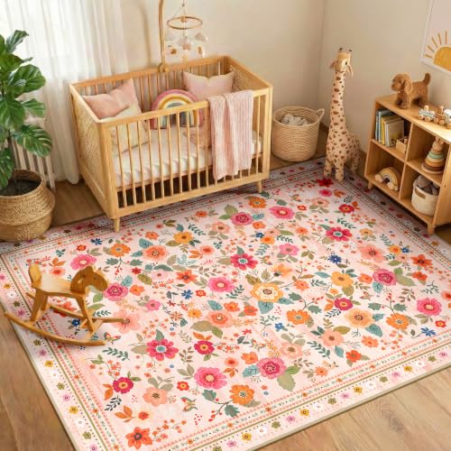 INOVADAY Waschbarer Teppich 90x150 cm Rosa/Beige Wohnzimmer Teppich