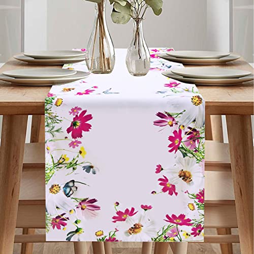 Leinenoptik Tischläufer Abwaschbar, Elegante Heimtextilien Tischdecke für Esszimmer Party Urlaub Dekoration (Blumen, 40 x 140 cm)