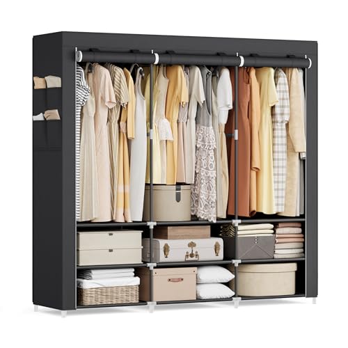 SONGMICS Stoffschrank, Kleiderschrank, 45 x 188 x 176 cm, 3 Hängefächer