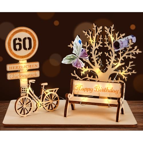 I LOVE MOM Geldgeschenk Geburtstag Holz, Fahrrad Geschenk, DIY Holz Schild Gästebuch Dreidimensionale Bäume Sitzbank Deko Zahlen für Geschenke, Hochzeiten, Partys, Geburtstage, Jubiläum (GYY-60)