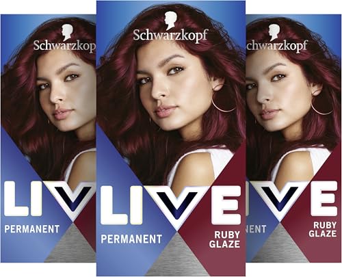 Schwarzkopf Live Urban Metallics U68 Ruby Glaze (3 x 142,5 ml), Haarfarbe mit integriertem Metallic Glanz-Booster, permanente Coloration für intensive Farben mit metallischen Reflexen